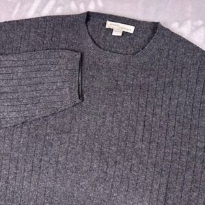 Kinross Cashmere Ribbed Crew Neck 100% Cashmere Sweater Mens Large Gray Pullover